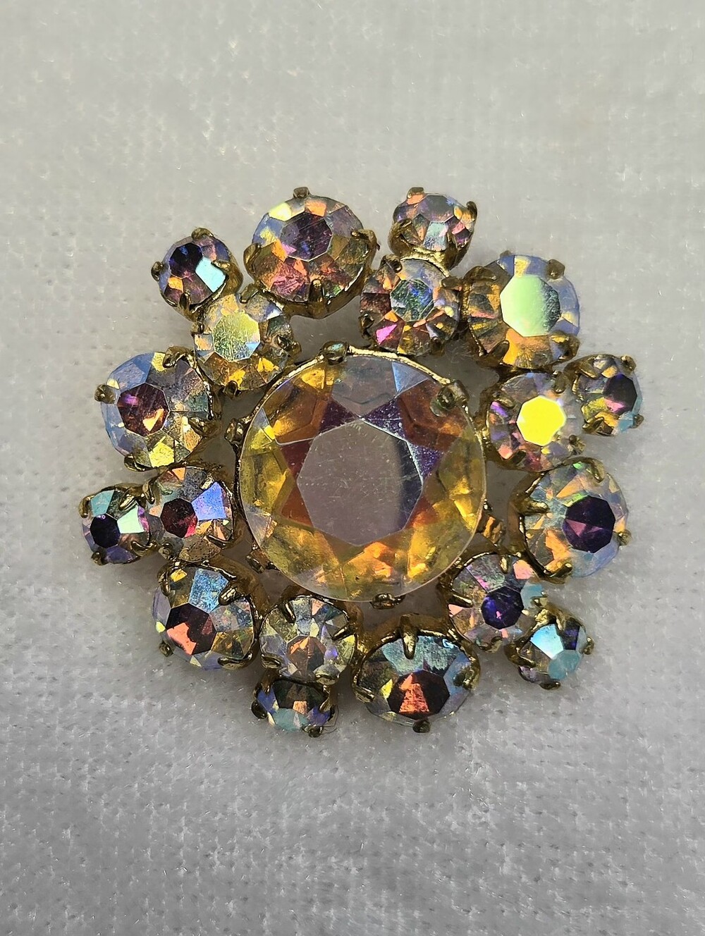 Vintage Czech Aurora Borealis (AB) Crystal Brooch / Pin